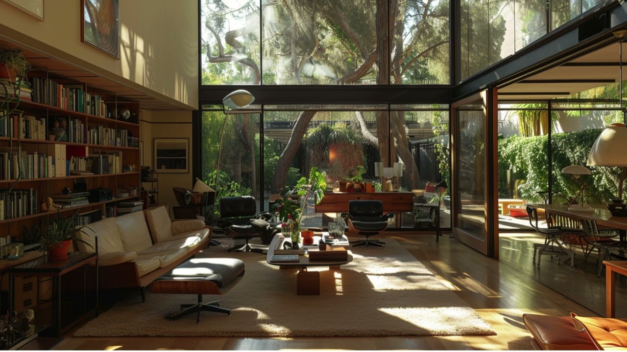 Mid-Century Modern Ambience | Focus & Study Walkthrough with Binaural Beats in Eames-Inspired Space
