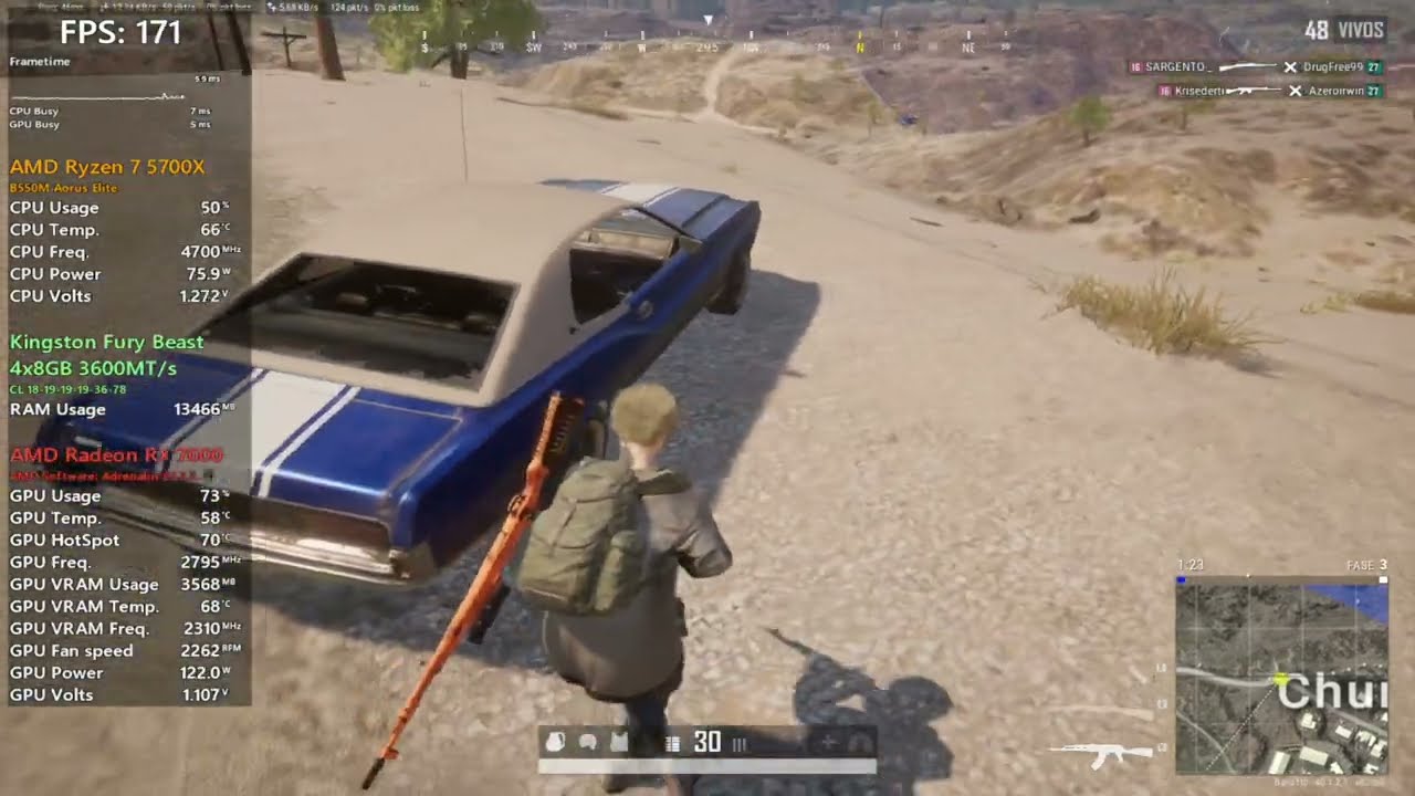 Ryzen 7 5700X + RX 7600 - PUBG (Miramar map)