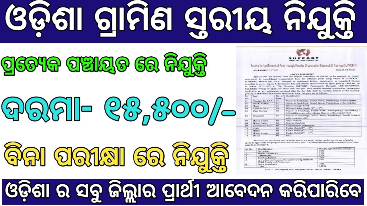 odisha village level job vacancy 2022
