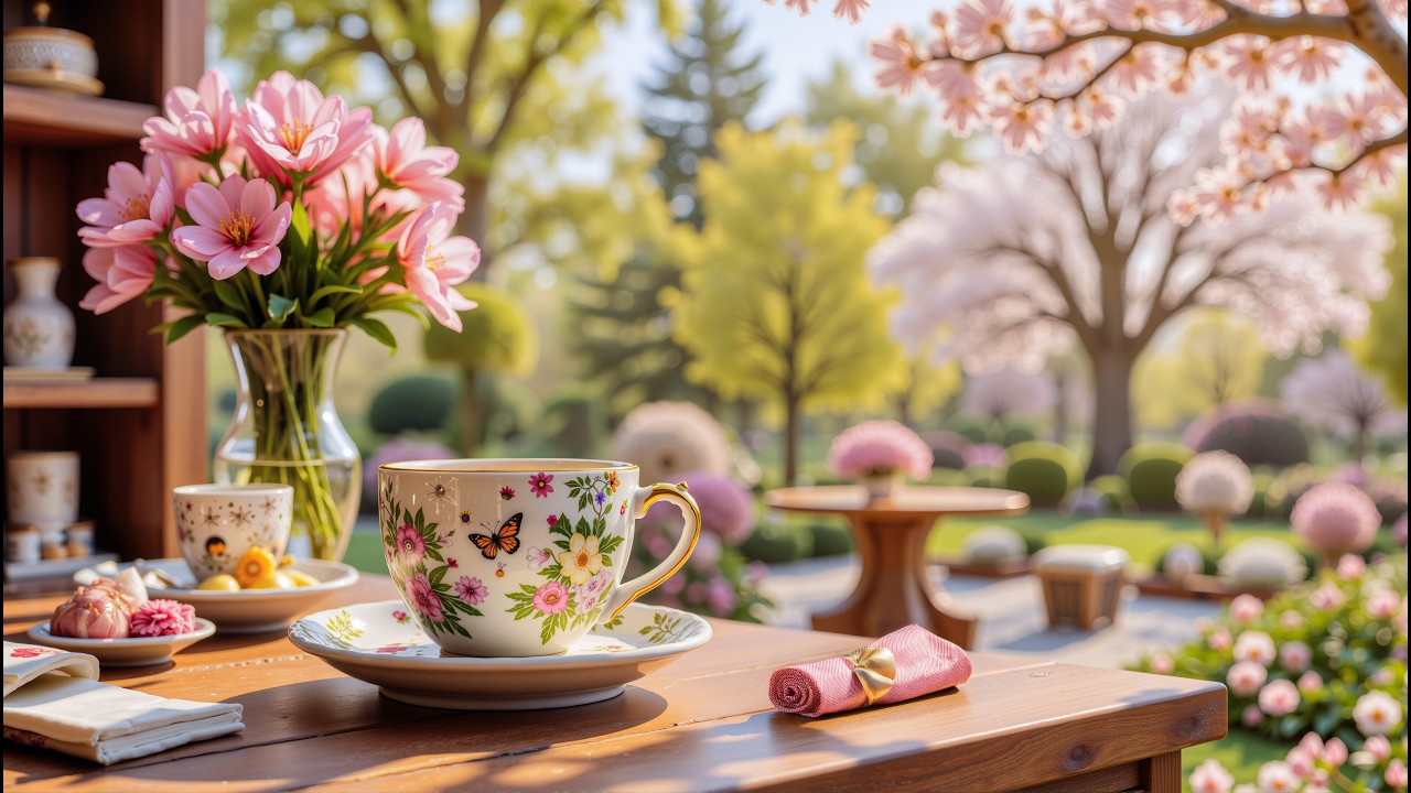 Cozy Spring Coffee Ambience | Relaxing Jazz Music to Study, Good Mood, Relaxing for Begin the Day