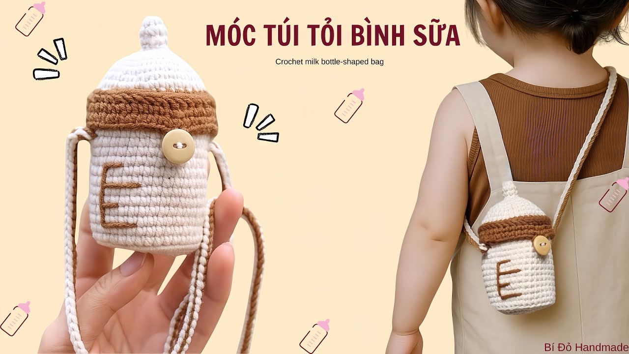Bài 502: Crochet milk bottle bag | Móc túi tỏi hình bình sữa | Bi Do Handmade