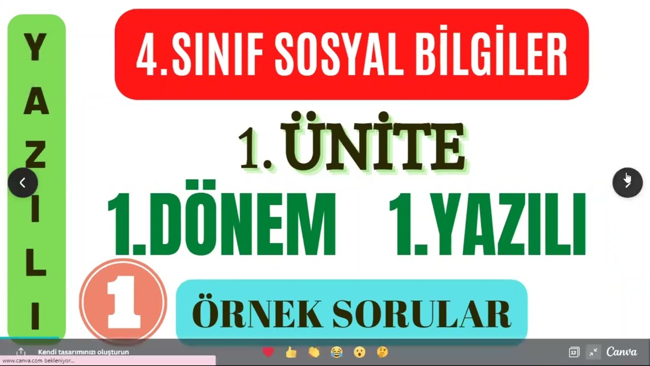 4.Sınıf Sosyal Bilgiler 1.D&ouml;nem 1.Yazılı Soru Ve &Ccedil;&ouml;z&uuml;mleri izle 100 al *  4S1D1Y1