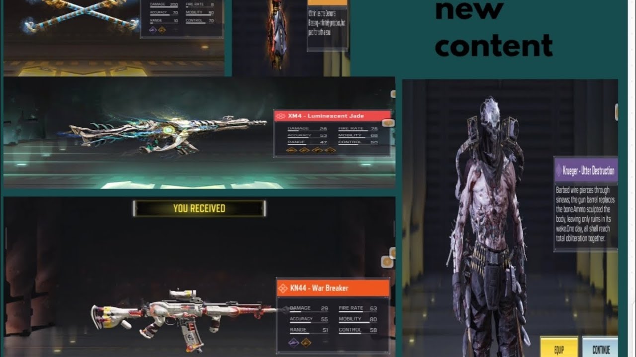 Getting character skin(krueger-ulter destruction)//Mythic  XM4//Kali stick//Free Kn 44 war breaker//
