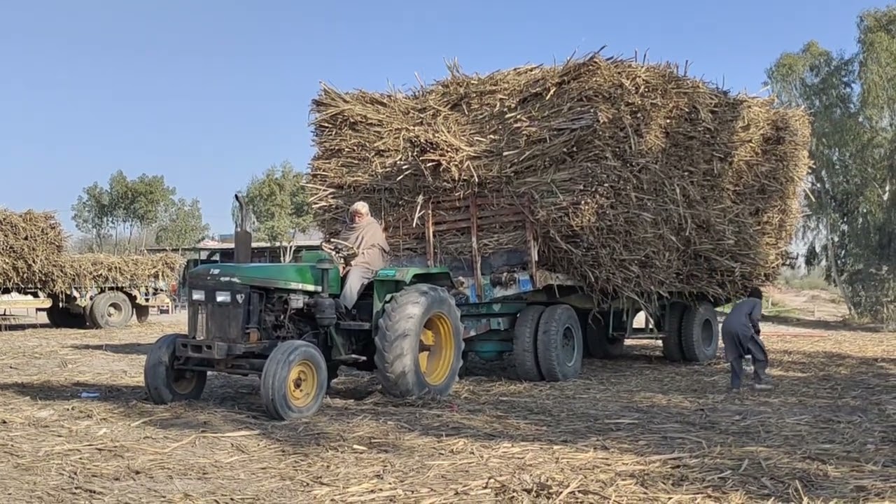 John Deere 720 stunt heavy loading Trailer sugarcane 😲💯