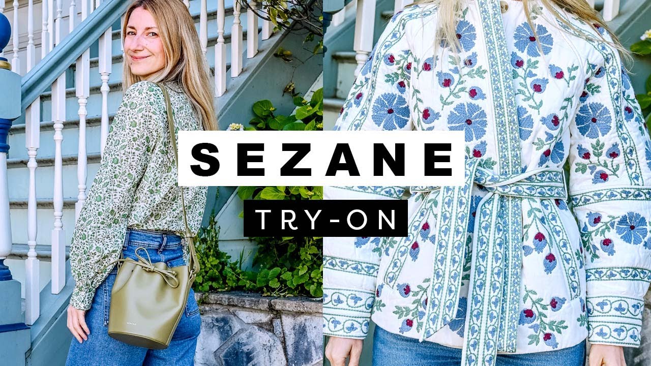 SEZANE haul & try-on - Sezane Florie Sandals, Mini Farrow Bag, Salie Dress, Renato Jacket