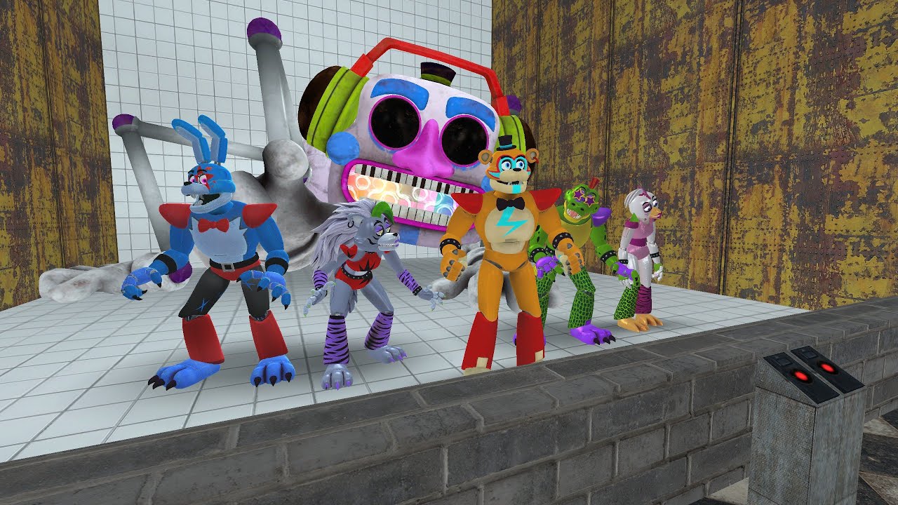 PUTTING ALL FNAF Security Breach ANIMATRONICS IN A GMOD CRUSHER! part 2