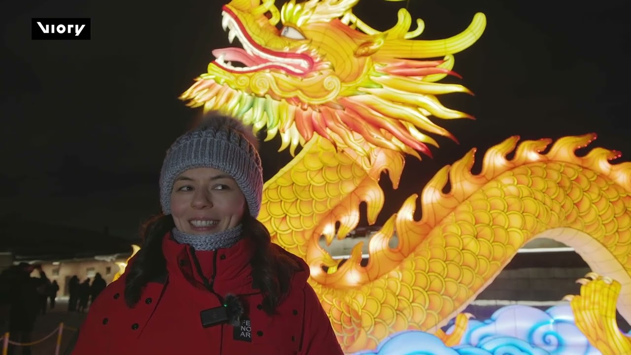 Chinese lantern exhibition with horses, dragons, panda installations in St Petersburg