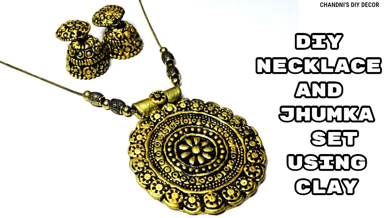 DIY Necklace & Jhumka Set Using Clay and Waste Bottle || गोल्डन नेकलेस और झुमका सेट बनाए आसानी से।