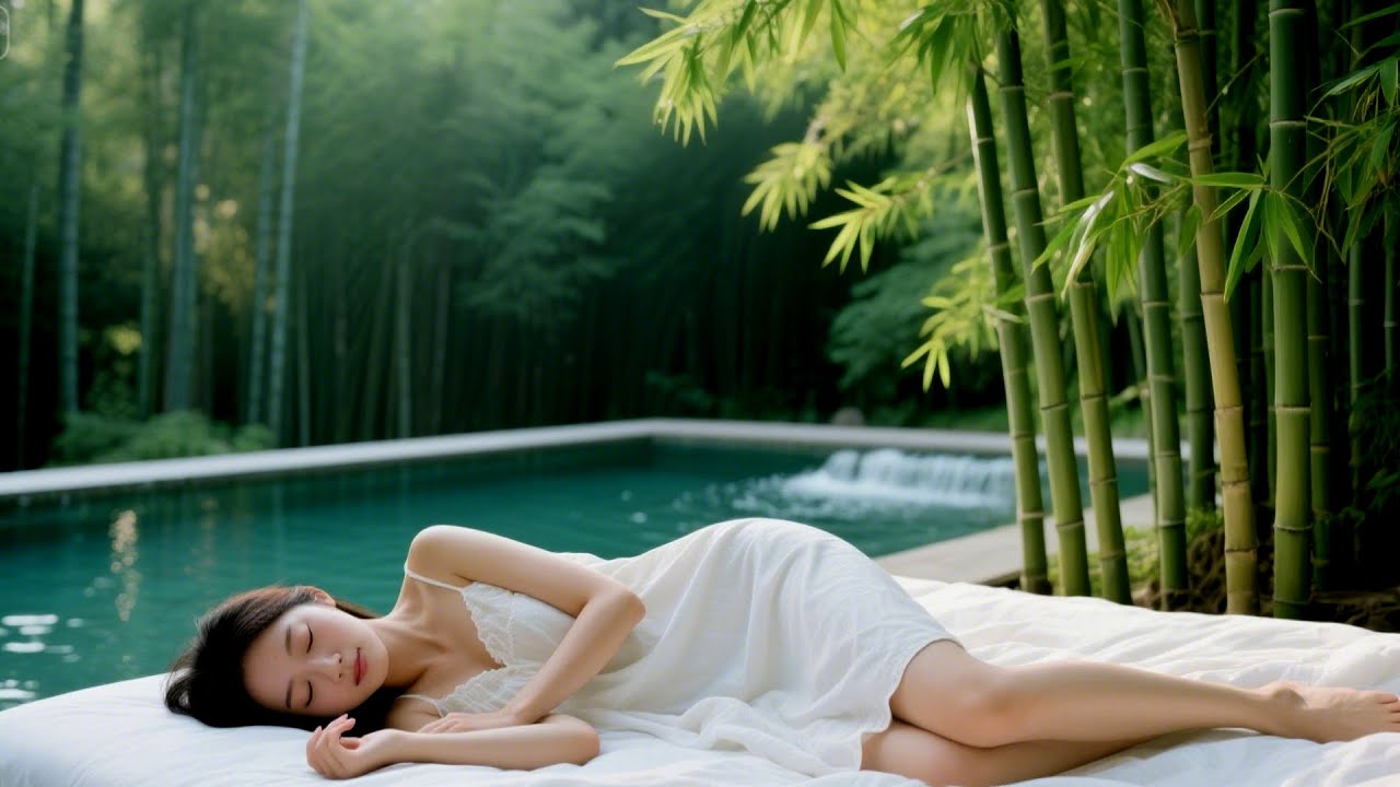 خرير ماء الخيزران مع بيانو هادئ