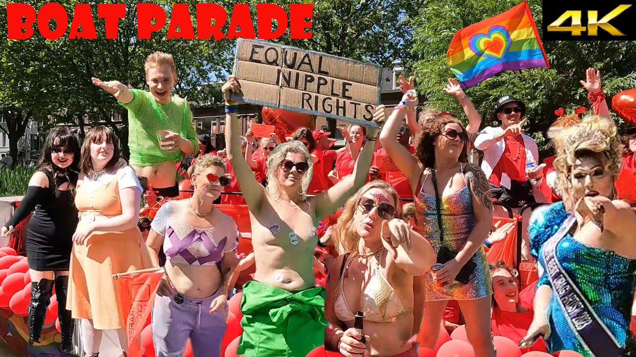 Equal Nipple Rights. Boat Parade in the Netherlands. A unique way to celebrate gay pride day