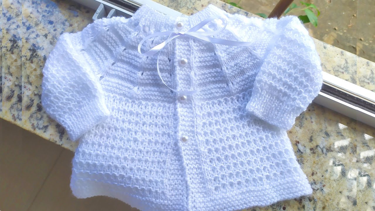 Cardigan o Chambrita Tejida en Dos Agujas 0 a 3 Meses Modelo Angel