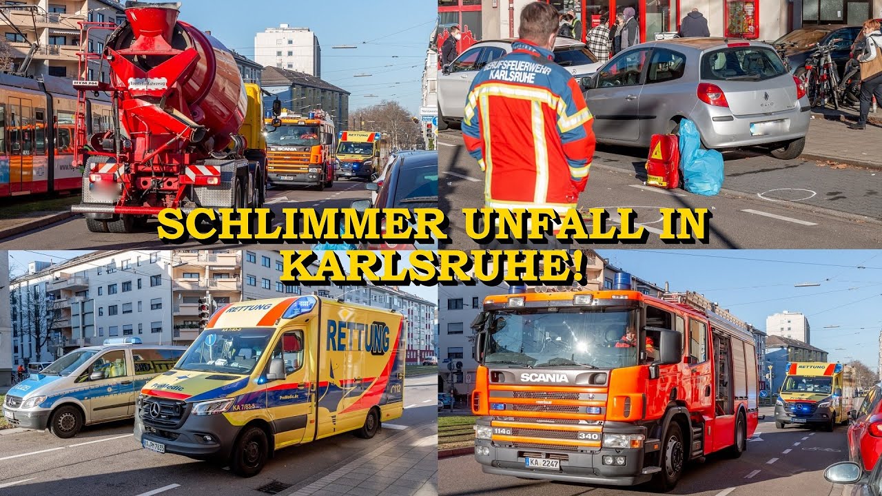 [Schlimmer Unfall in Karlsruhe] - Frau von Betonmischer erfasst - | Feuerwehr & Rettungsdienst