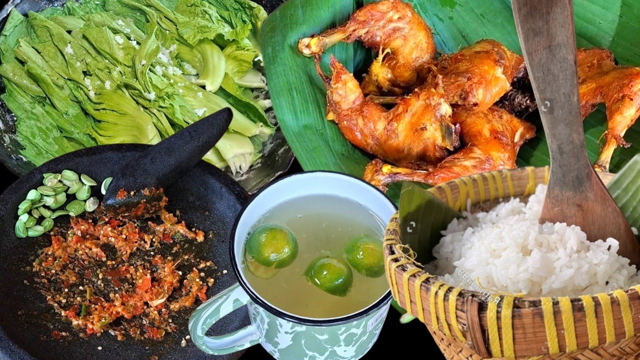 Bang DapSong masak ayam goreng coel sambel minyak lalap rebusan sawi hijau petai | menu buka puasa