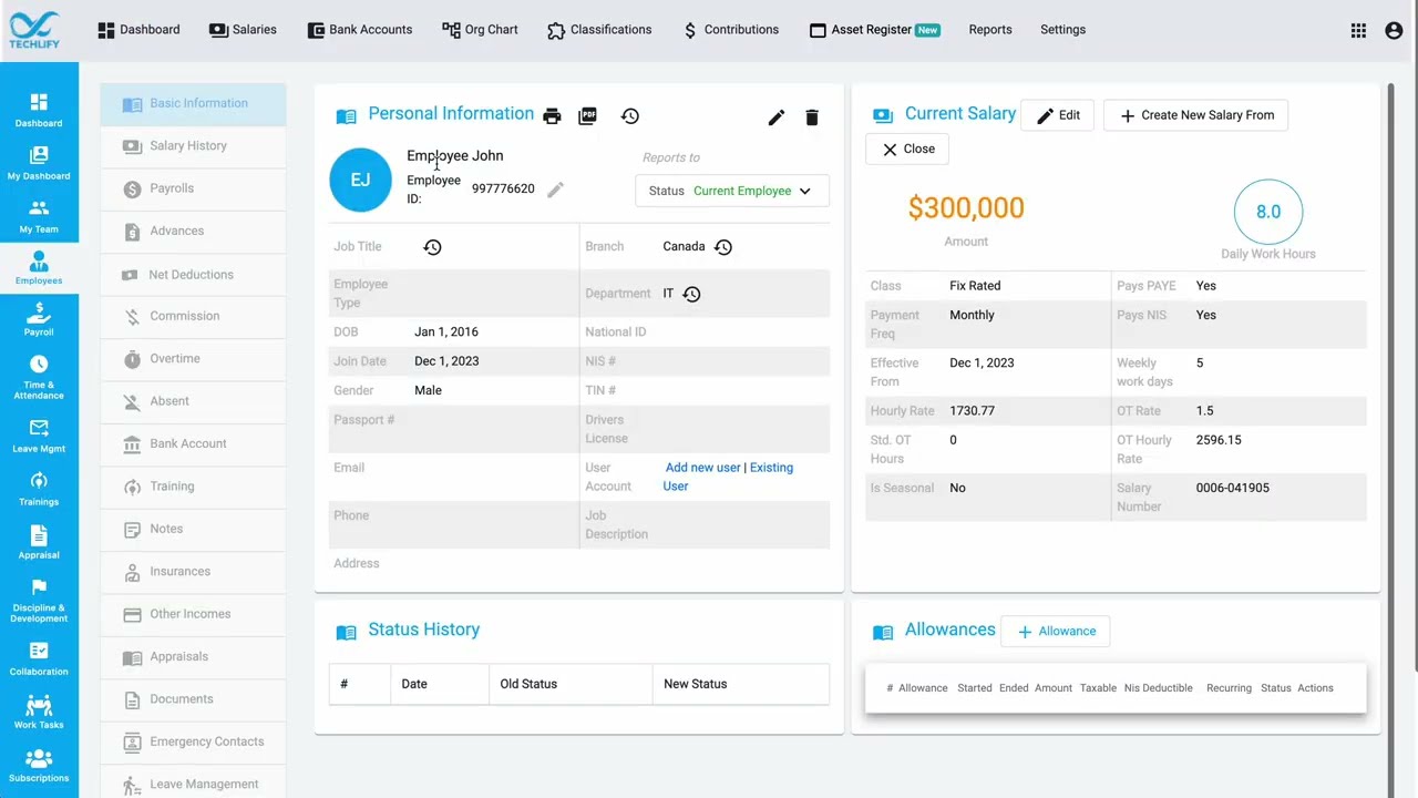 TechlifyHR Statutory Deduction Rollover Feature