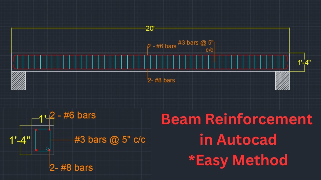 Reinforcement Detailing of Beam in Autocad || Easy Method