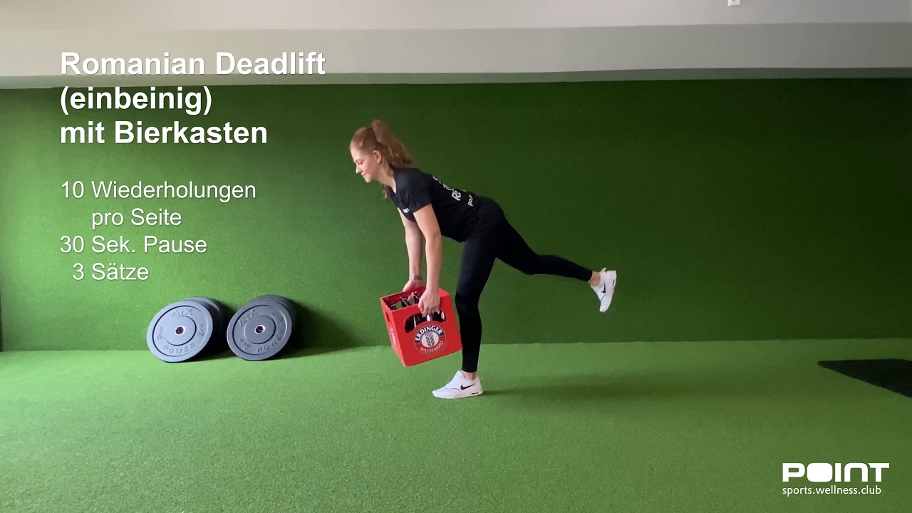 Romanian Deadlift (einbeinig) mit Bierkasten #staystrongstaytogether | POINT - Sports.Wellness.Club