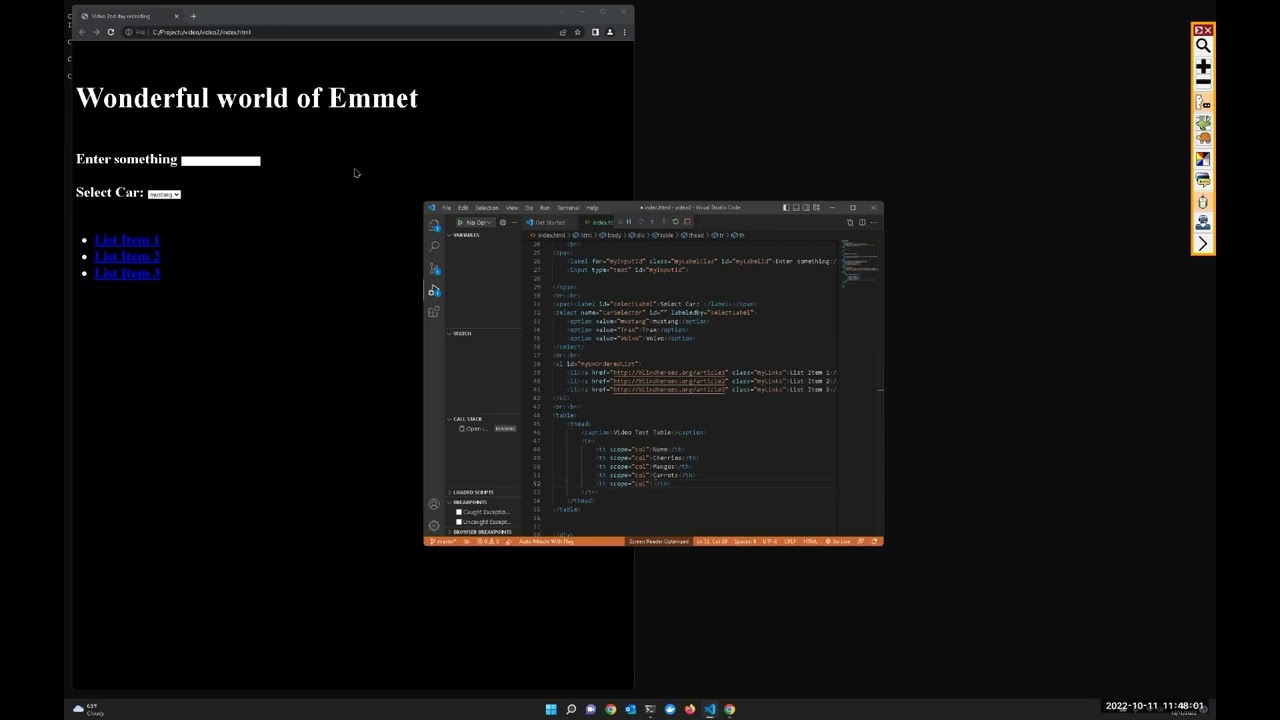vsCode Pt 9a Emmet  Table with Column Row Headings