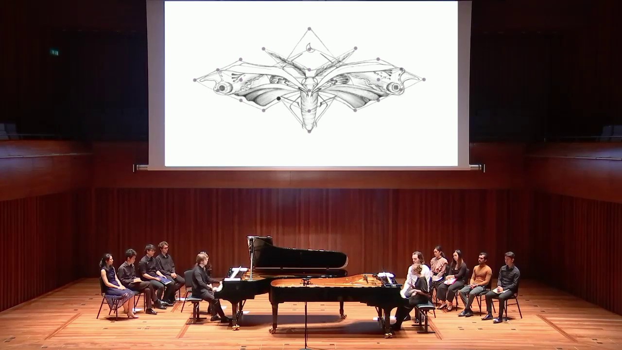 The Moth for 2 grand pianos and animation