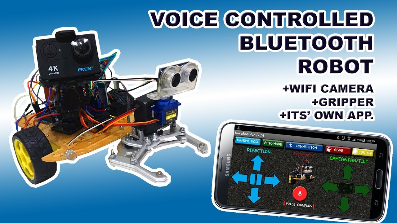 Voice Controlled Robot + Wifi Camera + Gripper + APP & Manual Usage & Obstacle Avoiding Mode Arduino