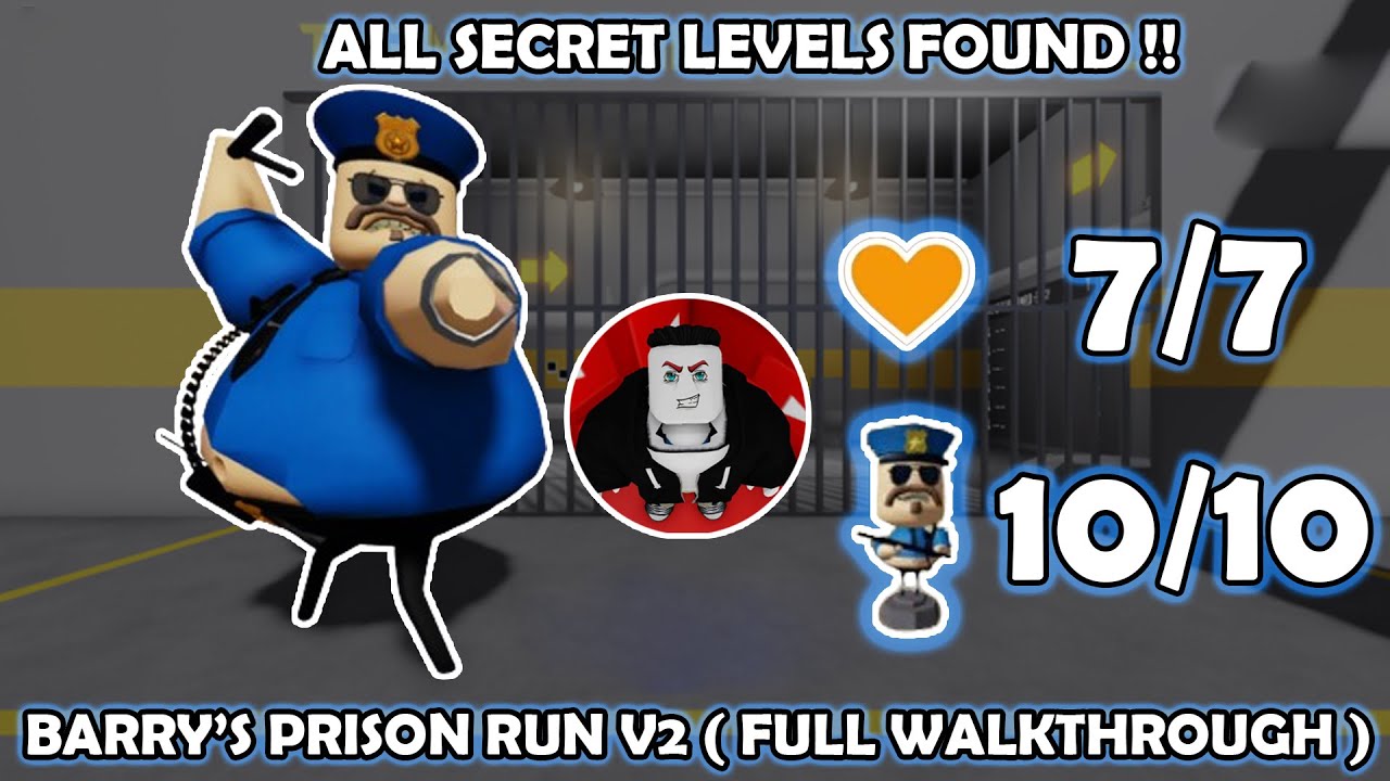 (New) ROBLOX - Get all Bobbles and Hearts (Secret Levels) | Barry's Prison Run V2 | Full Walkthrough