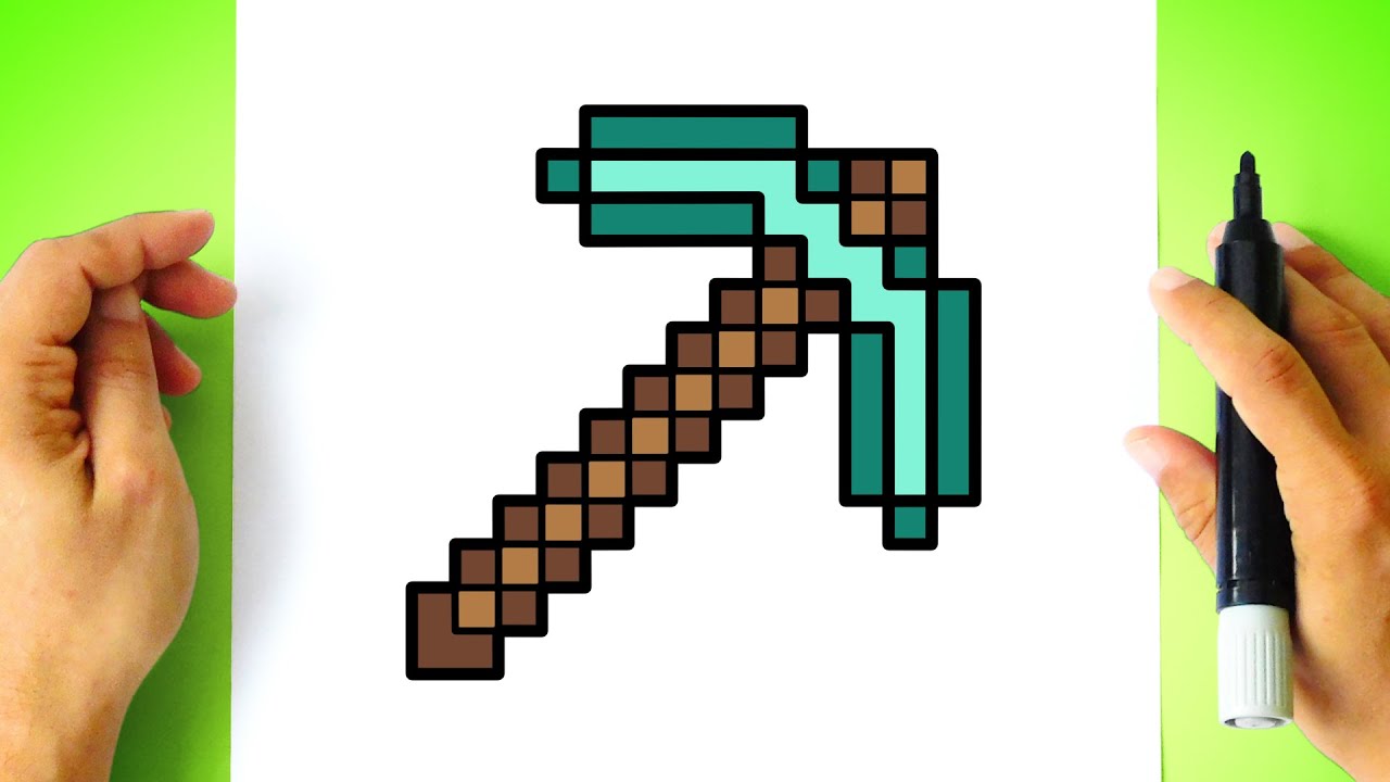 Como DESENHAR uma PICARETA de MINECRAFT - C&oacute;mo DIBUJAR un PICO de MINECRAFT - How to DRAW MINECRAFT
