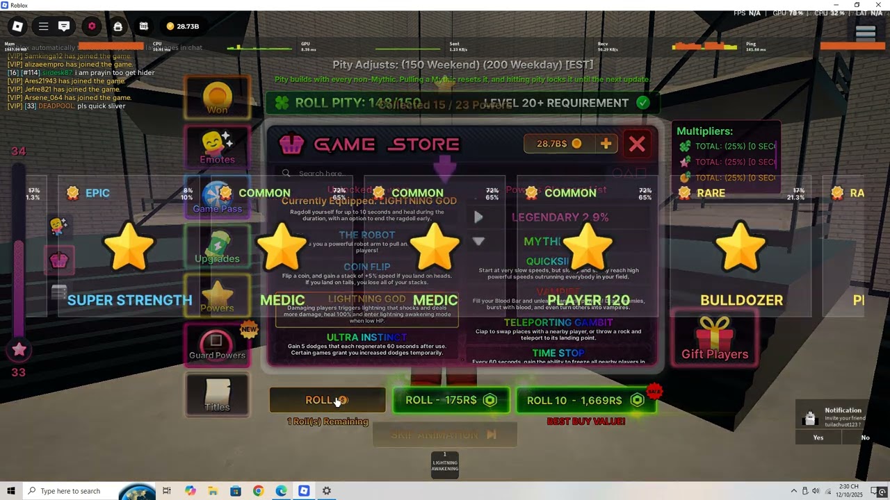 getting mythical power from pity system in ink game /#inkgameroblox