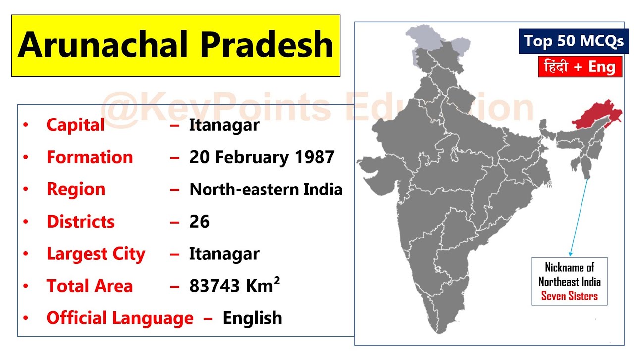 Arunachal Pradesh GK | Top MCQs | अरुणाचल प्रदेश सामान्य ज्ञान | Arunachal Pradesh general knowledge