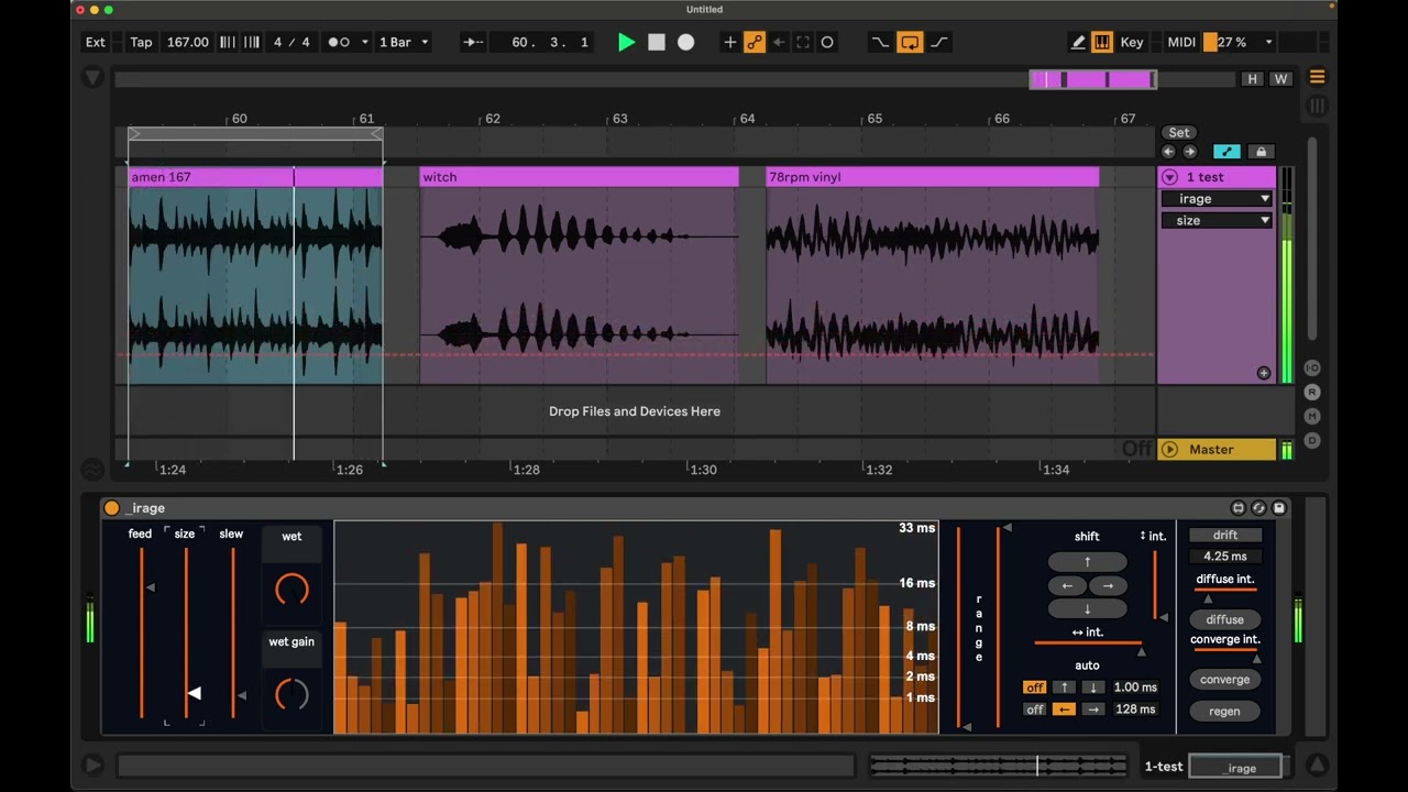 _irage: Max for Live "deconstructable reverb" with 50 exposed delay lines