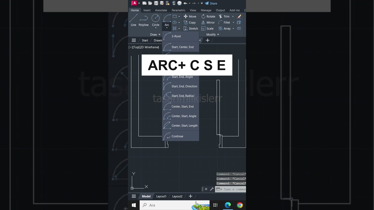 AutoCAD Tutorial - Arc ( Center,Start,End) - Autocad 2024 | AutoCAD Shortcuts