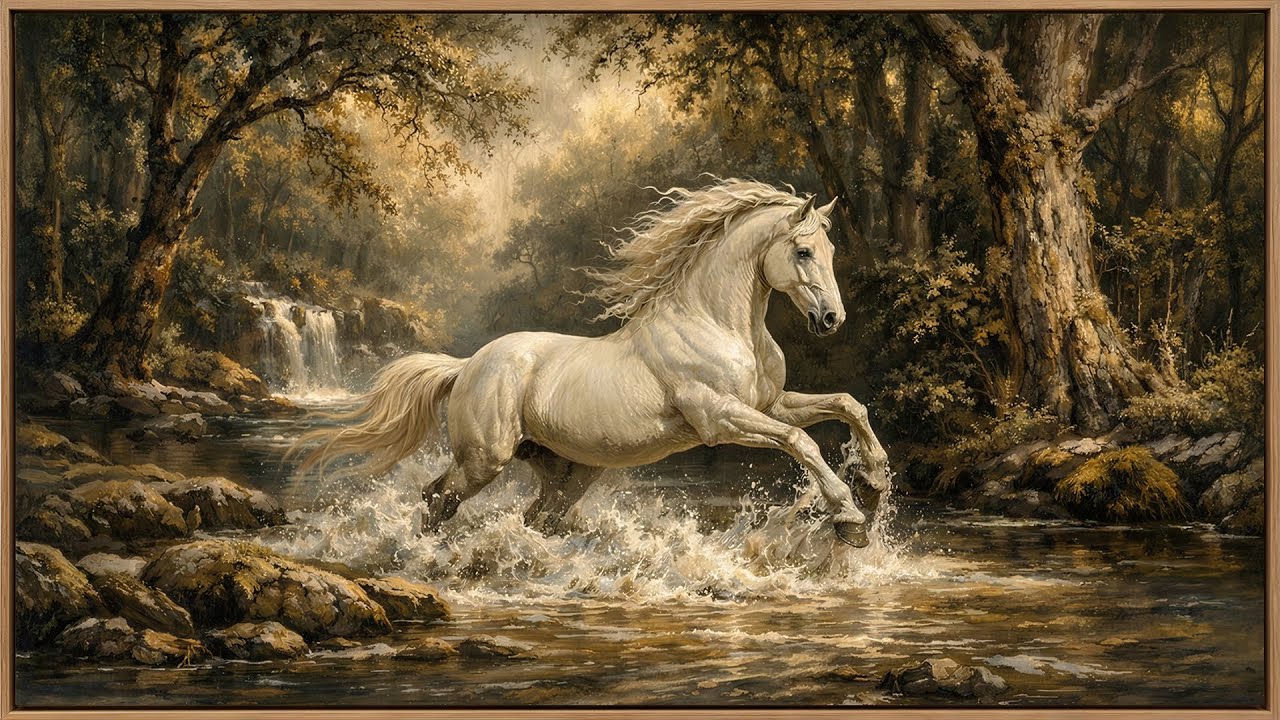Spirit of Freedom: White Horse in the Relic Forest | 8 Hours of Relaxation 4K TV Art