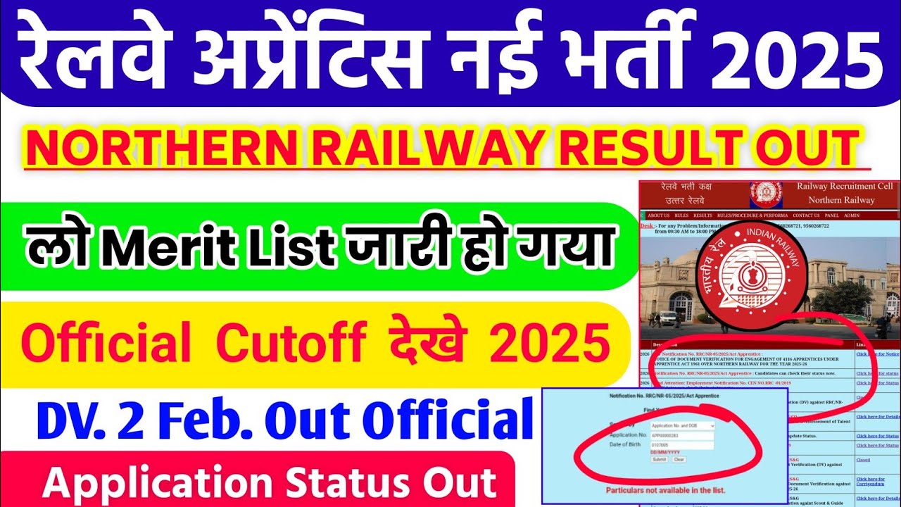 Northern Railway Apprentice 2025 Result Out | Application Status Out | Cutoff