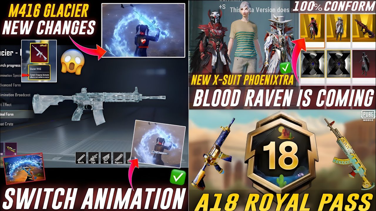 FINALLY 😍 BLOOD RAVEN X-SUIT RETURN IN BGMI😱| M416 GLACIER SWITCH ANIMATION🔥| A18 ROYAL PASS LEAKS
