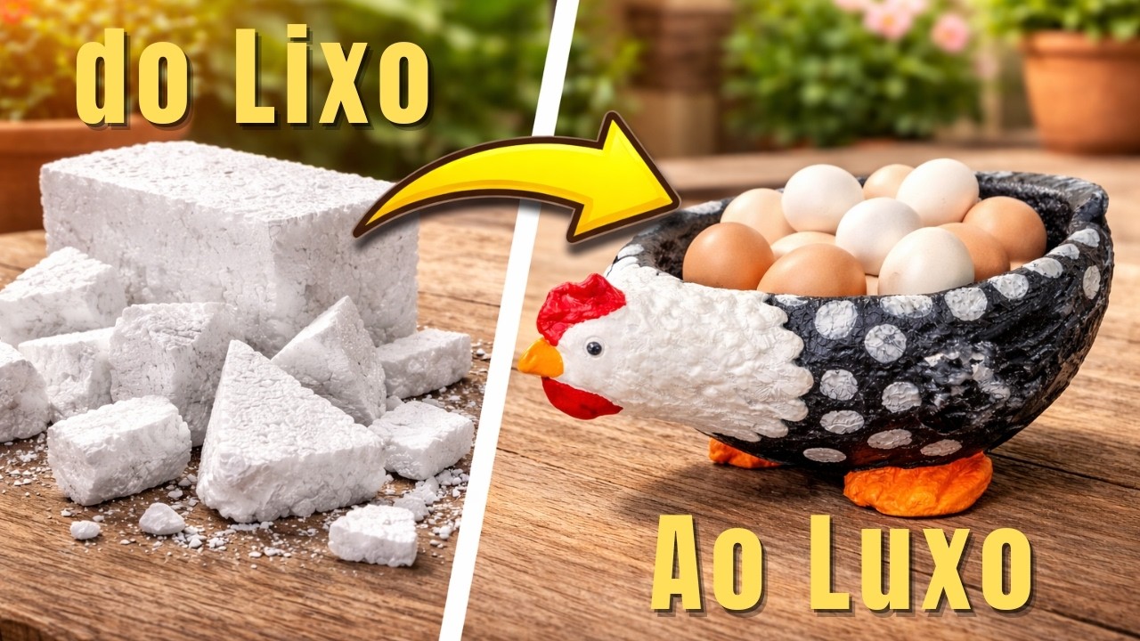 NÃO JOGUE ISOPOR FORA! Fiz uma Galinha Porta Ovos com Cimento