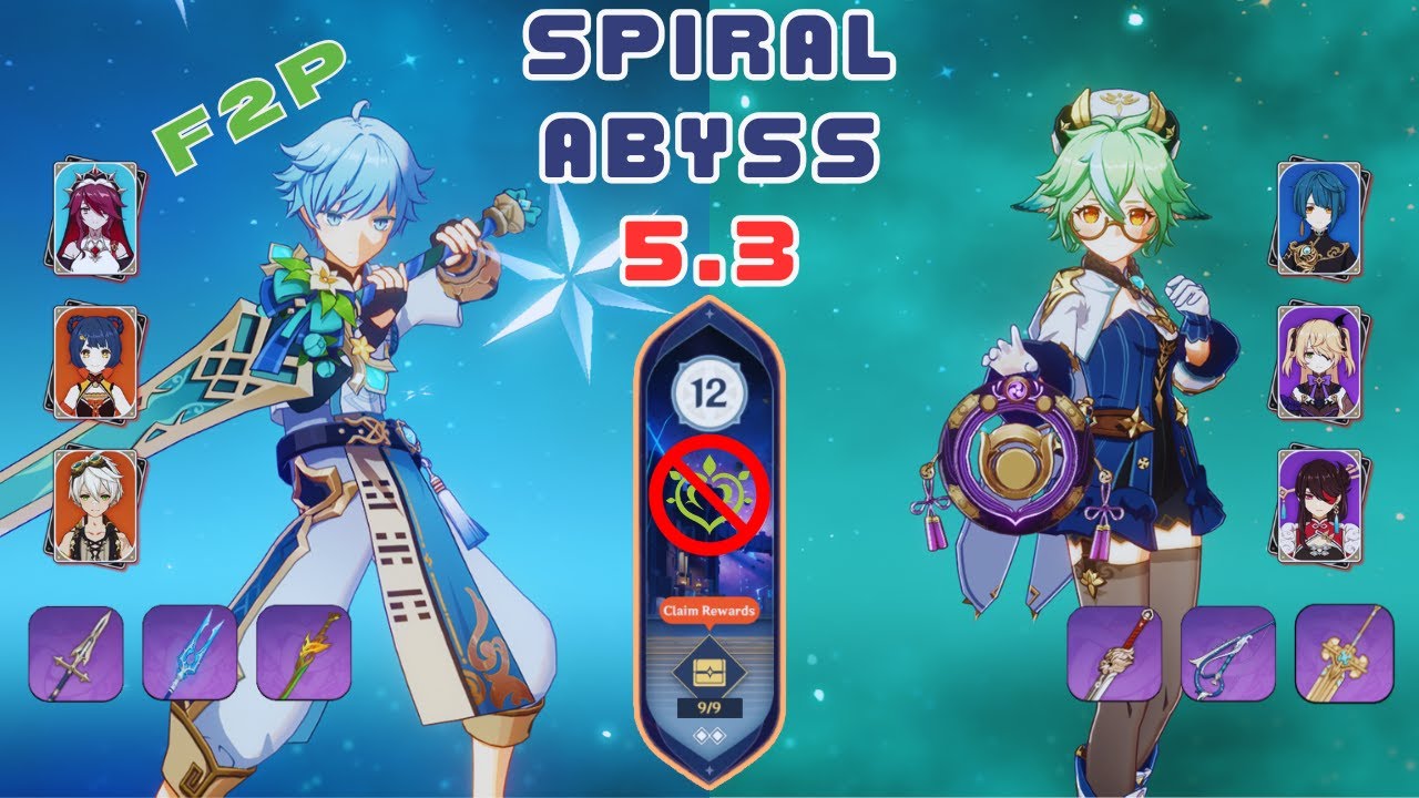 Spiral Abyss 5.3 Floor 12 - F2P 4 Stars Only (Chongyun / Rosaria Reverse Melt & Sucrose Taser)