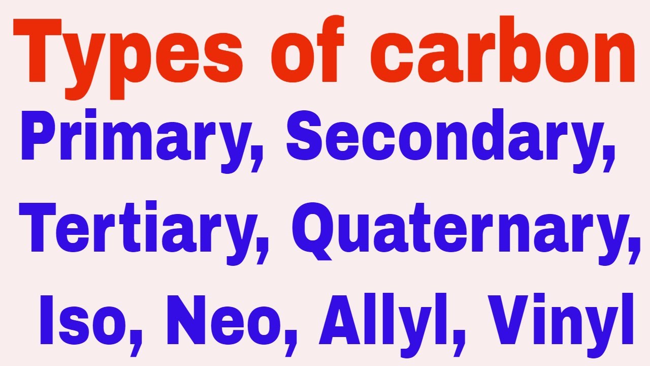 Types of carbon: Primary, Secondary, Tertiary, Quarternary, Vinyl, Allyl, iso, neo etc