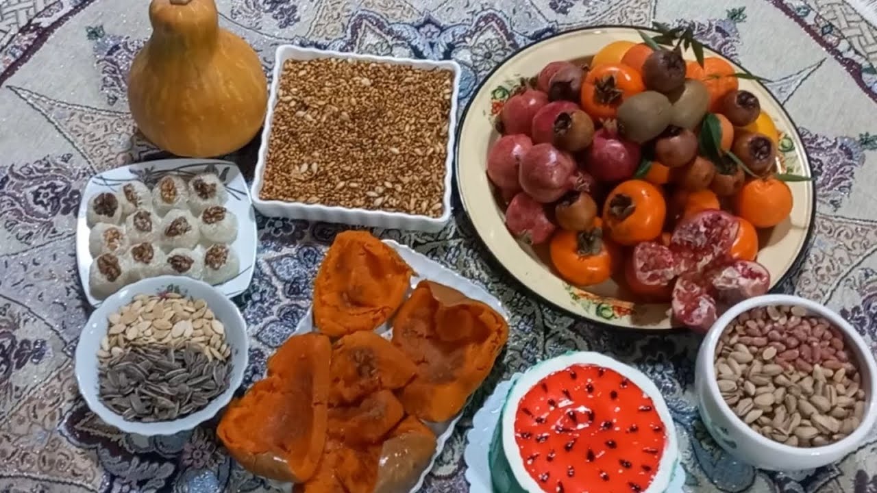 سفره یلدایی سنتی و ساده🍉گندم برشته با شیر🥛راحت ترین باسلوق