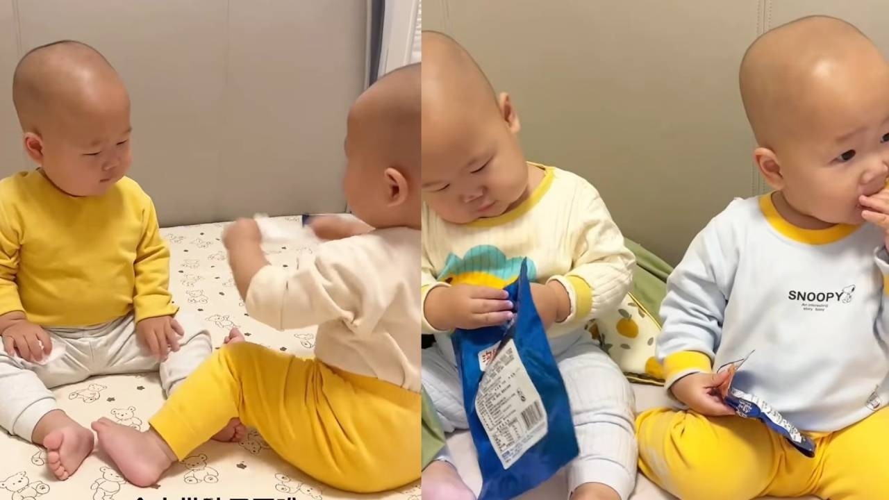 Brother, are you trying to bite your little brother? #cutebaby #funny #twins #twinslife