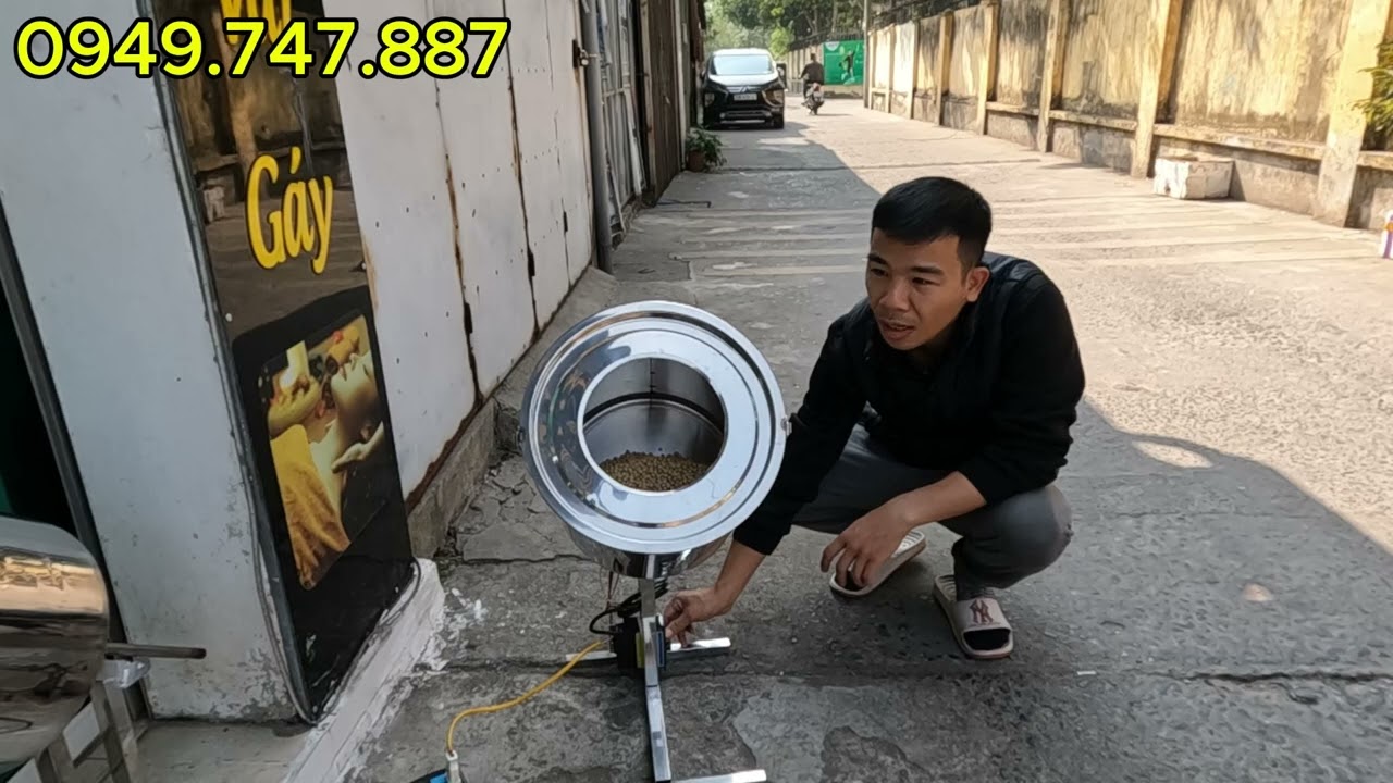 Máy rang hạt tự chế dùng rang đậu phộng, lạc, vừng, đậu xanh, đậu tương, đậu đen, rang các loại hạt