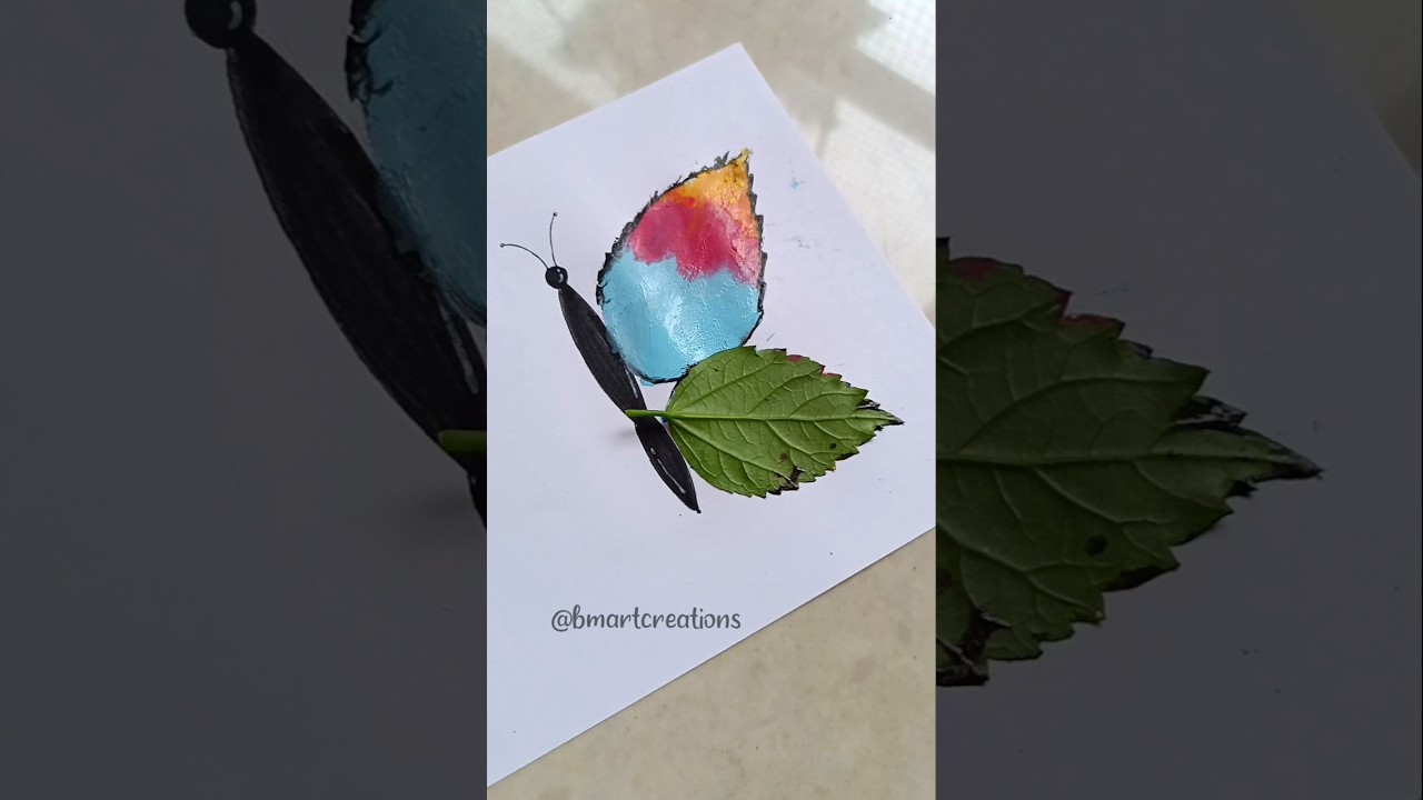 Butterfly painting with leaf! 🤯🍃🦋#shorts #paintingideas #leafpainting #canvas #diy #art #satisfying
