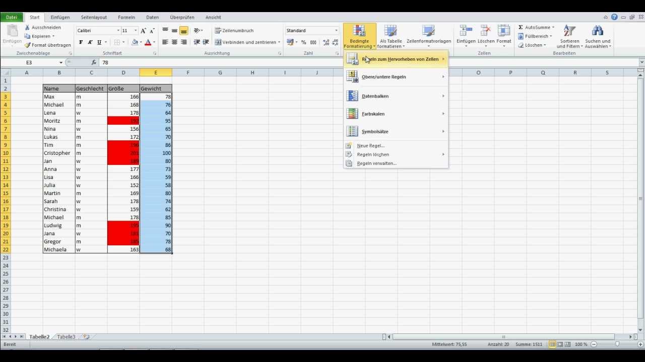 Bedingte Formatierung bei Excel - Anleitung