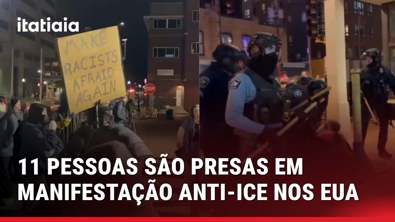 MANIFESTANTES ANTI-ICE SÃO PRESOS EM FRENTE A HOTEL EM MINNEAPOLIS