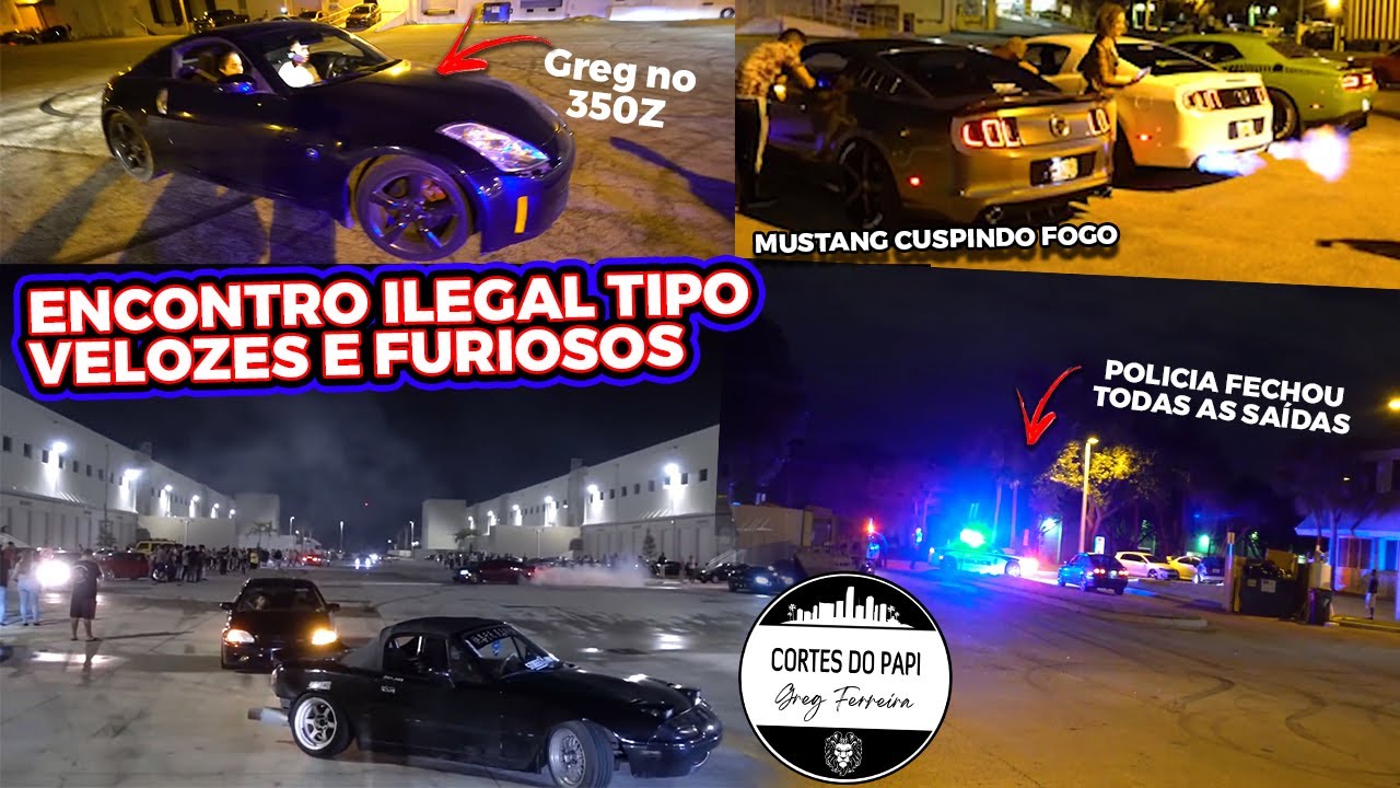 ENCONTRO ILEGAL ESTILO VELOZES E FURIOSOS, DRIFT DE 350Z DE MUSTANG CUSPINDO FOGO