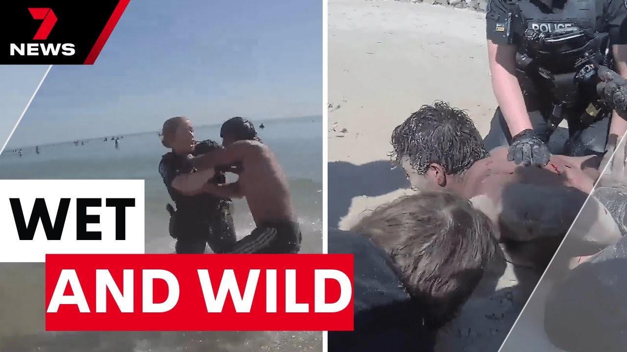 Wild arrest captured on police bodycam at Christies Beach | 7NEWS