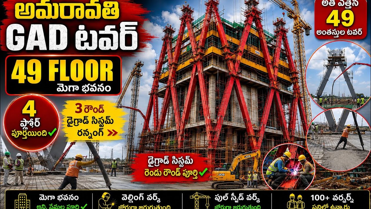 Amaravati GAD Tower 49 Floors 🔥 4 Floors Completed! Full-Speed Construction with 3-Round Diagrid ...