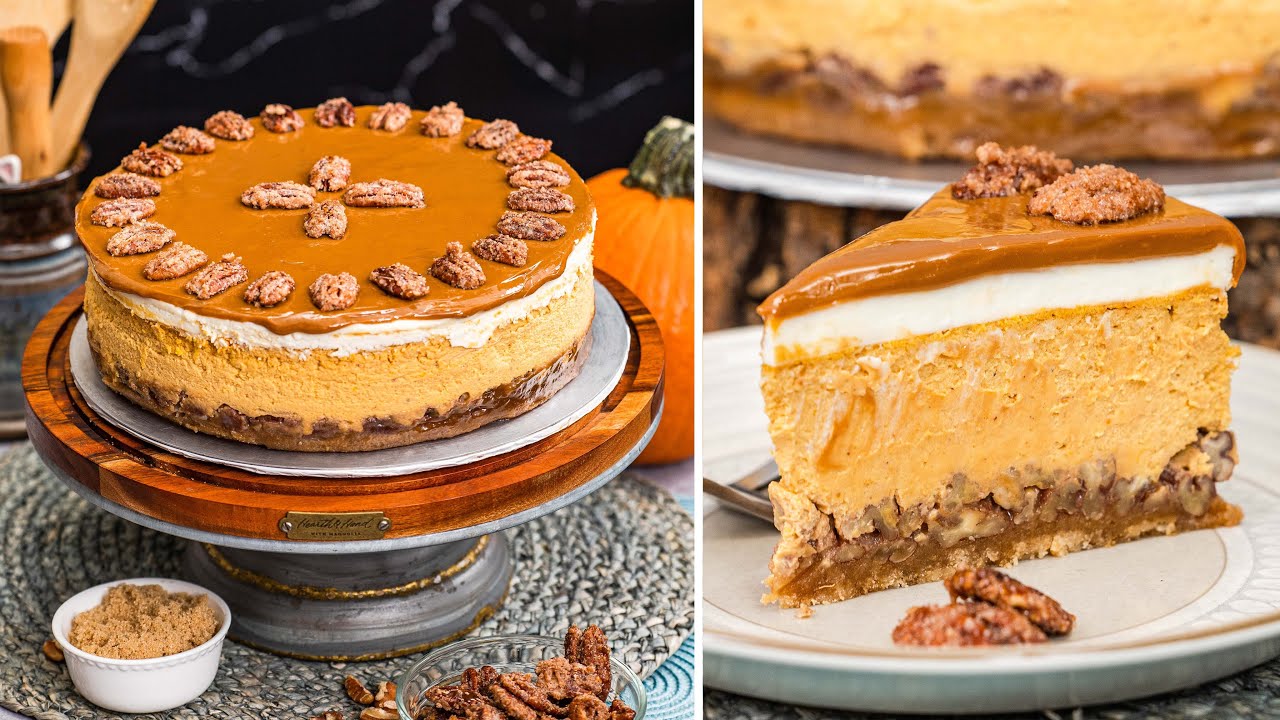 Pumpkin Cheesecake with a Pecan Praline Filling