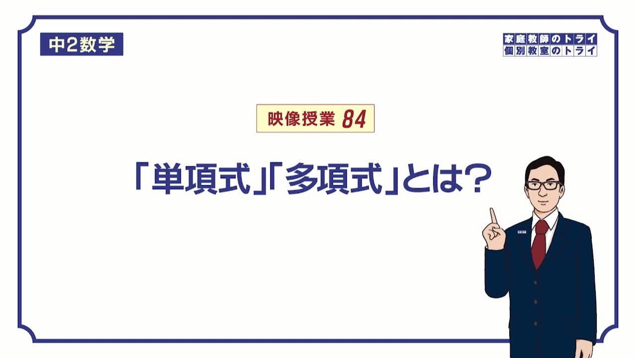 【中２　数学】　式の計算１　単項式と多項式　（５分）