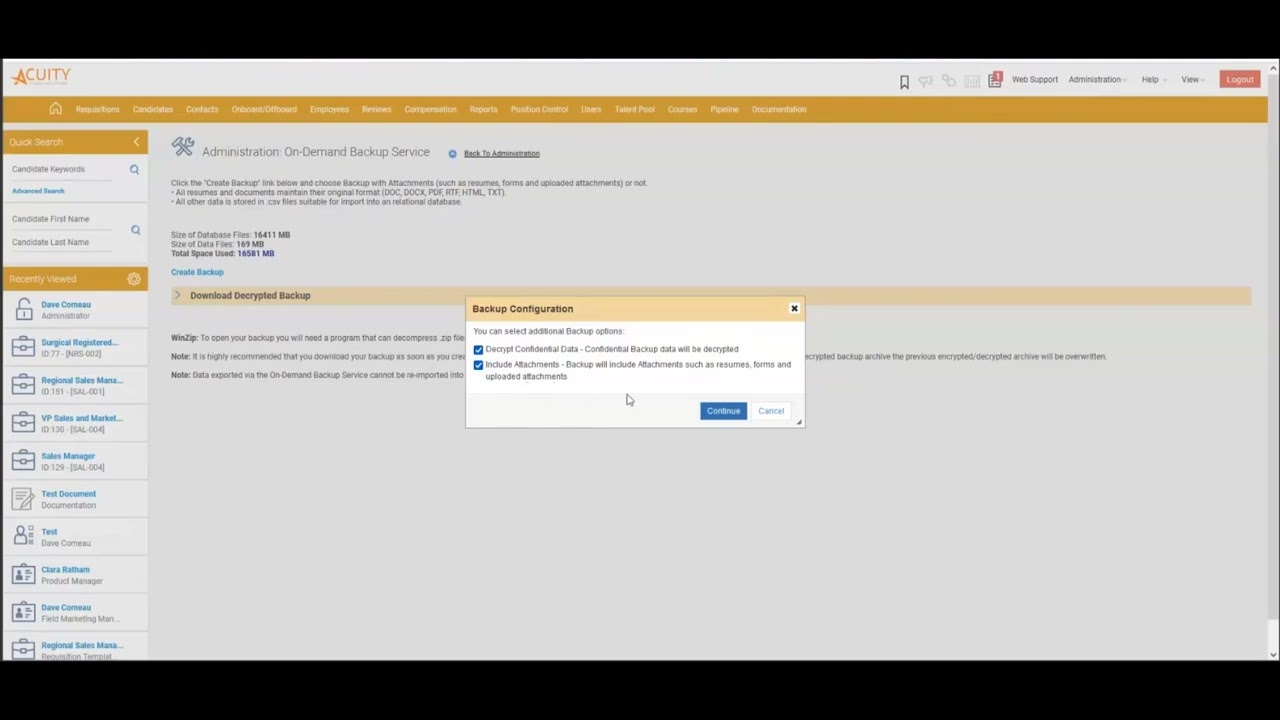 Taleo TBE Recruiting - How to Create a Data Backup