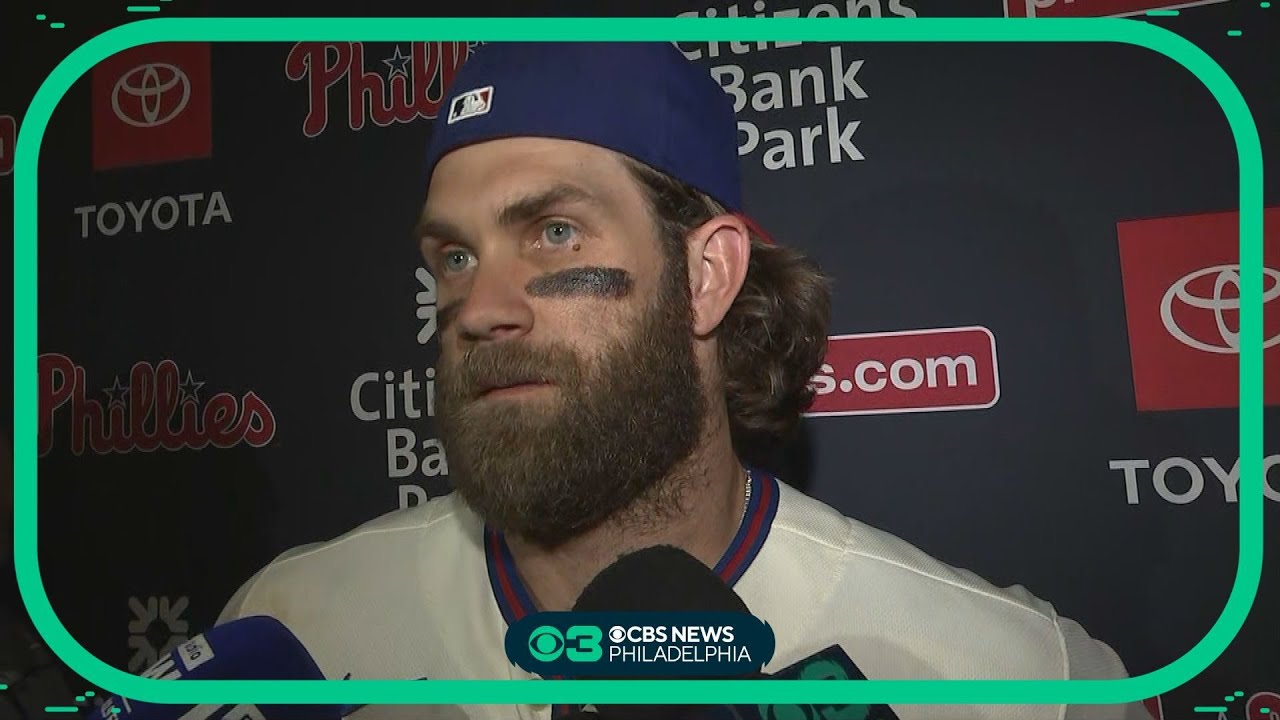 Bryce Harper talks after hitting 300th home run vs. Angels
