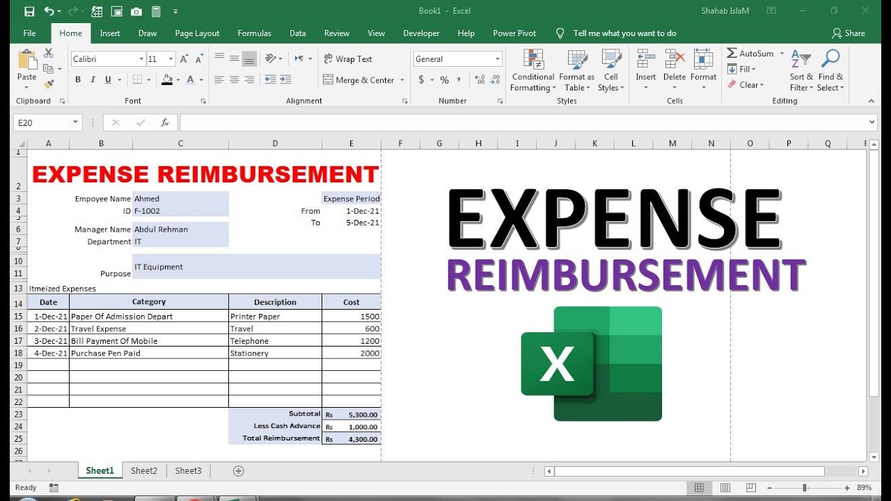 How To make expense&nbsp;reimbursement Sheet form&nbsp;excel