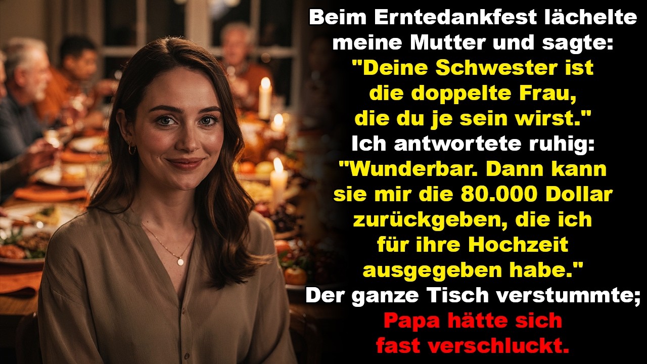 Beim Erntedankfest lächelte meine Mutter und sagte: „Deine Schwester ist die doppelte Frau.“